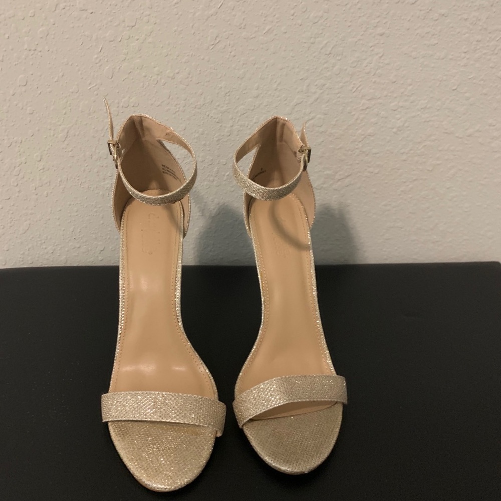 Charlotte Russe Gold glitter ankle strap heel